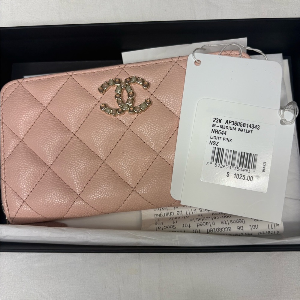 Chanel Pink Quilted Wallet with Gold CC Logo